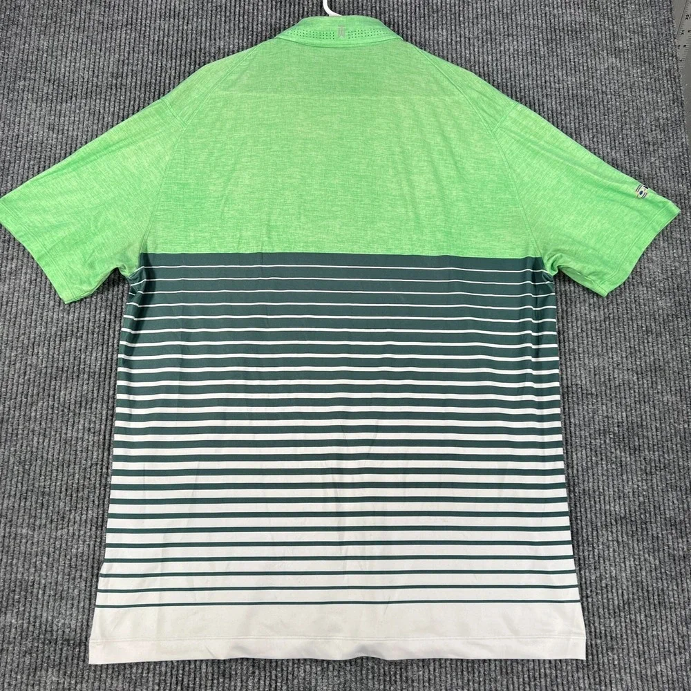 Nike‎ Tiger Woods Polo Mens Large Green Striped Short Sleeve Golf Outdoor